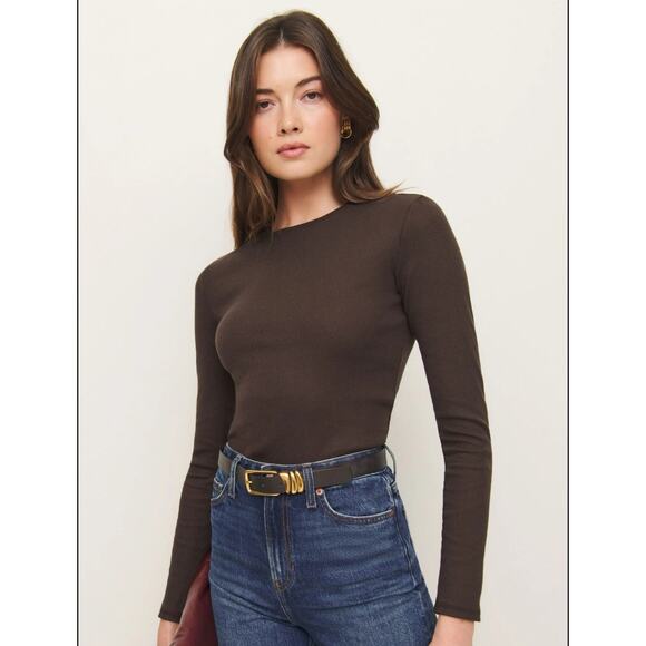 Reformation Women's Crewneck Tee Davy Long Sleeve Brown Size M - Picture 1 of 2